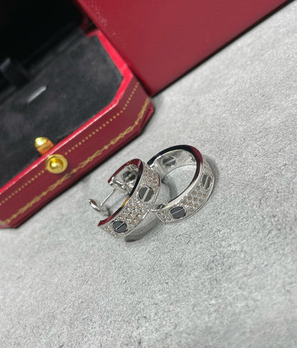 [Glow Muse]LOVE CERAMIC DIAMOND PAVED SILVER EARRINGS