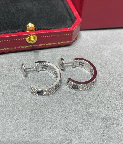 [Glow Muse]LOVE CERAMIC DIAMOND PAVED SILVER EARRINGS