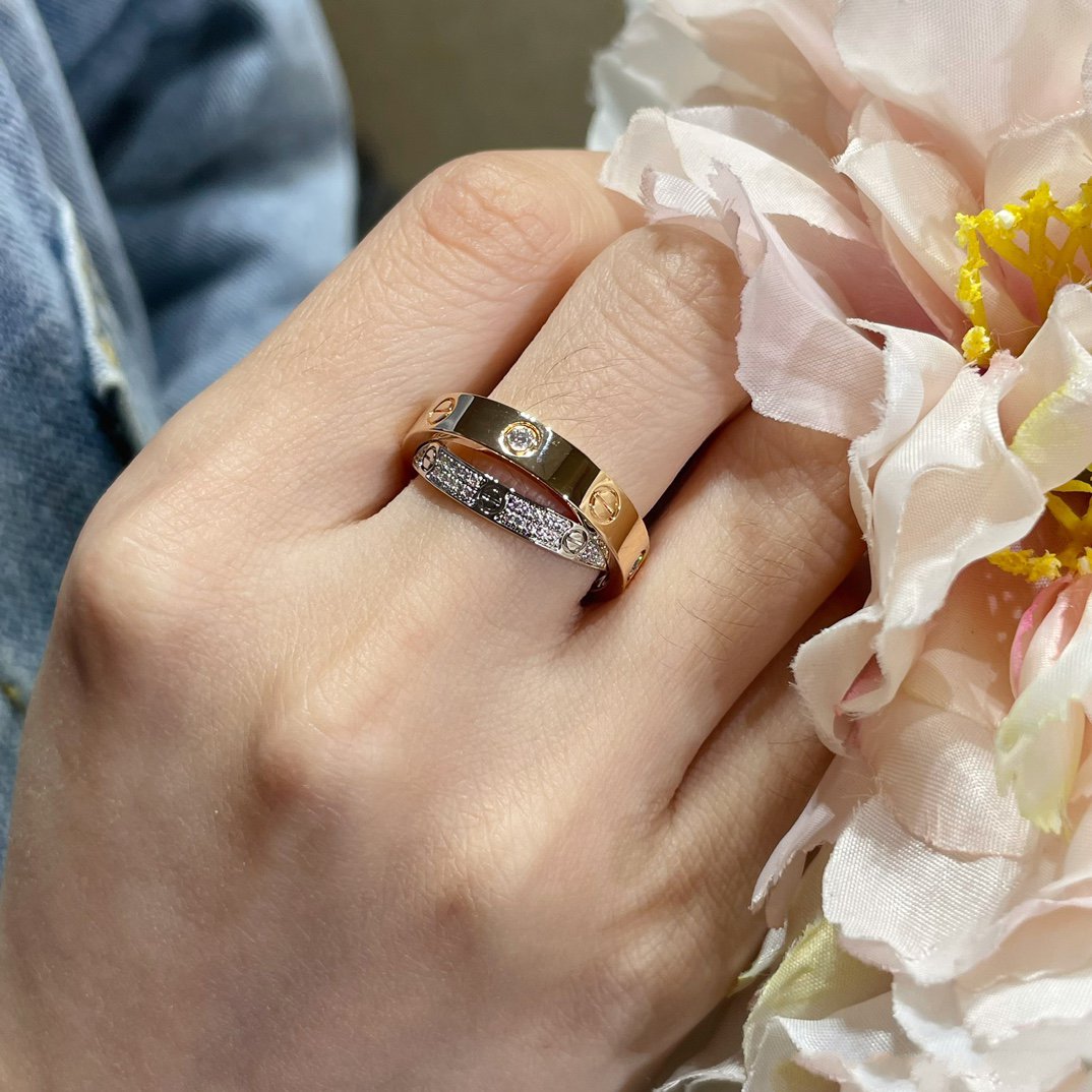 [Glow Muse]LOVE PINK GOLD SILVER DIAMOND DOUBLE RING