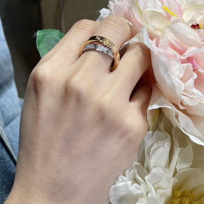 [Glow Muse]LOVE PINK GOLD SILVER DIAMOND DOUBLE RING