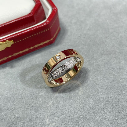 [Glow Muse]LOVE PINK GOLD SILVER DIAMOND DOUBLE RING