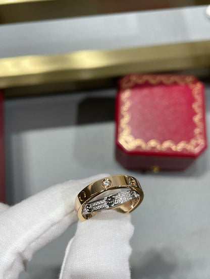 [Glow Muse]LOVE PINK GOLD SILVER DIAMOND DOUBLE RING