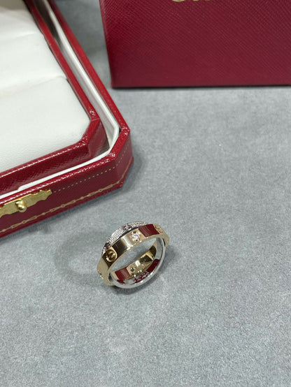 [Glow Muse]LOVE PINK GOLD SILVER DIAMOND DOUBLE RING