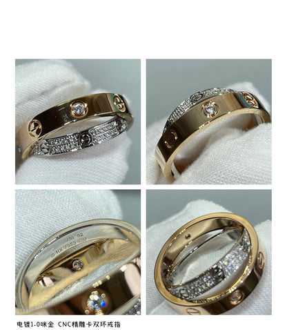 [Glow Muse]LOVE PINK GOLD SILVER DIAMOND DOUBLE RING