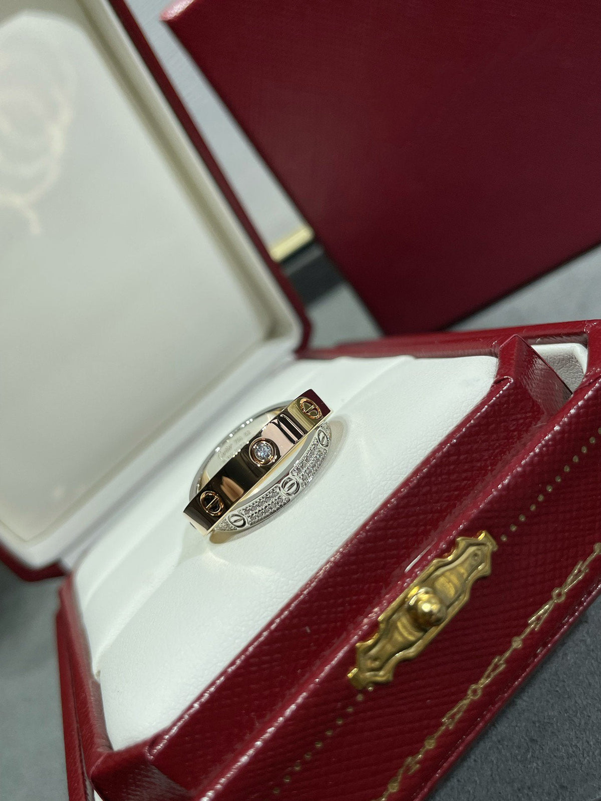 [Glow Muse]LOVE PINK GOLD SILVER DIAMOND DOUBLE RING