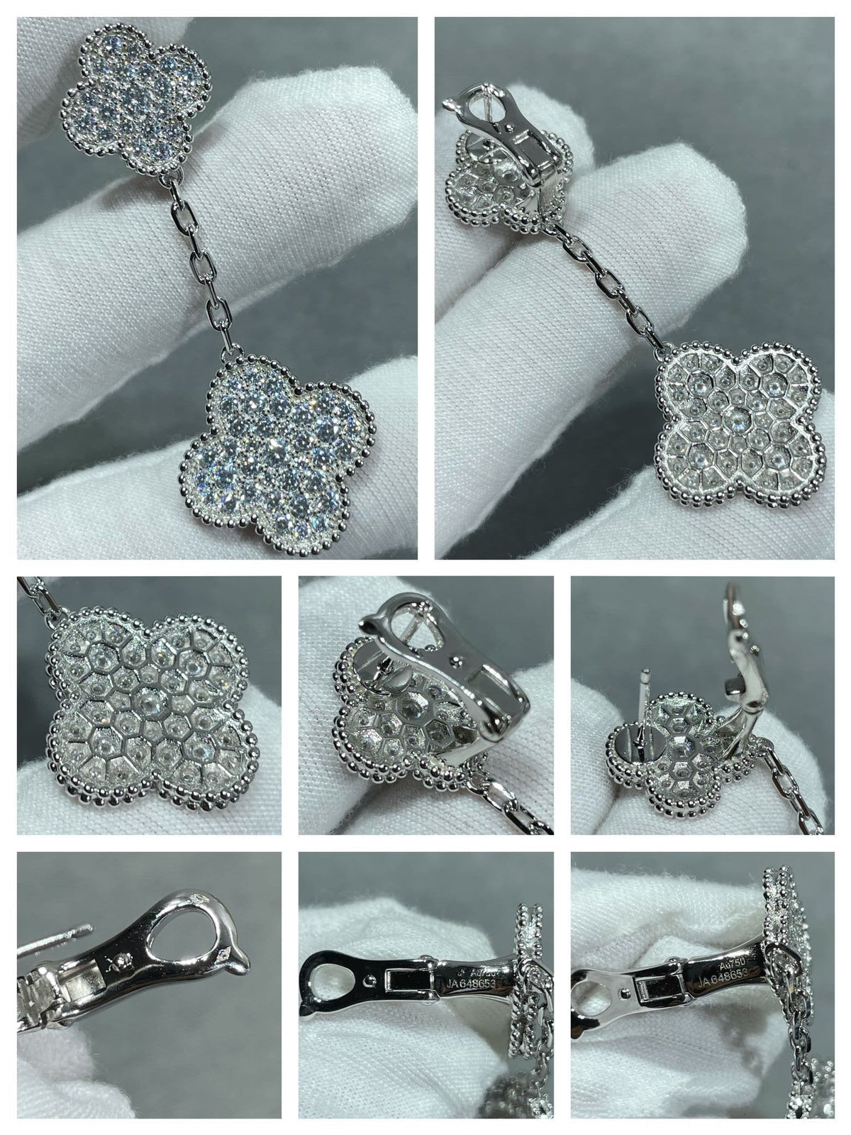 [Glow Muse]CLOVER 2 MOTIFS DIAMOND PAVED SILVER EARRINGS