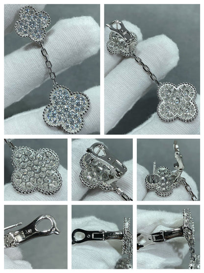 [Glow Muse]CLOVER 2 MOTIFS DIAMOND PAVED SILVER EARRINGS