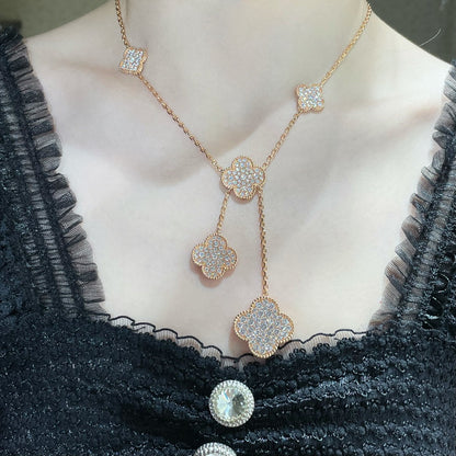 [Glow Muse]CLOVER 6 MOTIF DIAMOND PAVED NECKLACE
