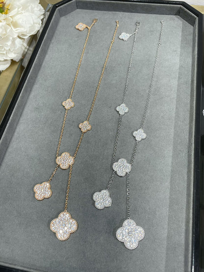 [Glow Muse]CLOVER 6 MOTIF DIAMOND PAVED NECKLACE