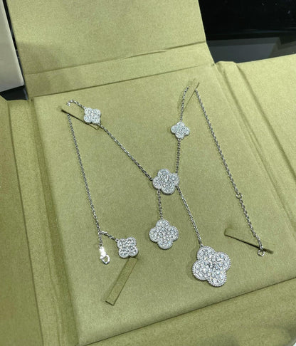 [Glow Muse]CLOVER 6 MOTIF DIAMOND PAVED NECKLACE