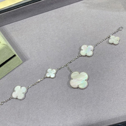 [Glow Muse]CLOVER 5 MOTIF WHITE MOP SILVER BRACELET