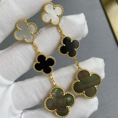 [Glow Muse]CLOVER 3 MOTIF MOP ONYX DARK MOP PINK GOLD EARRINGS