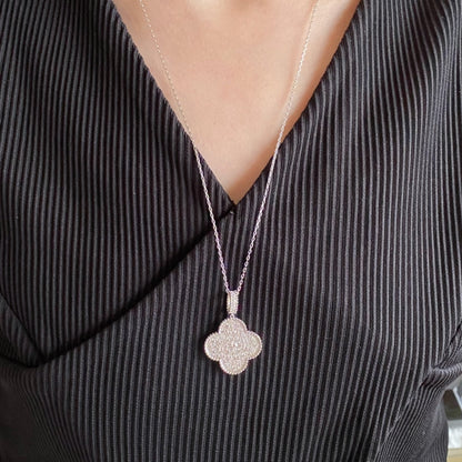 [Glow Muse]CLOVER 25MM LARGE PEDANT DIAMOND PAVED LONG NECKLACE