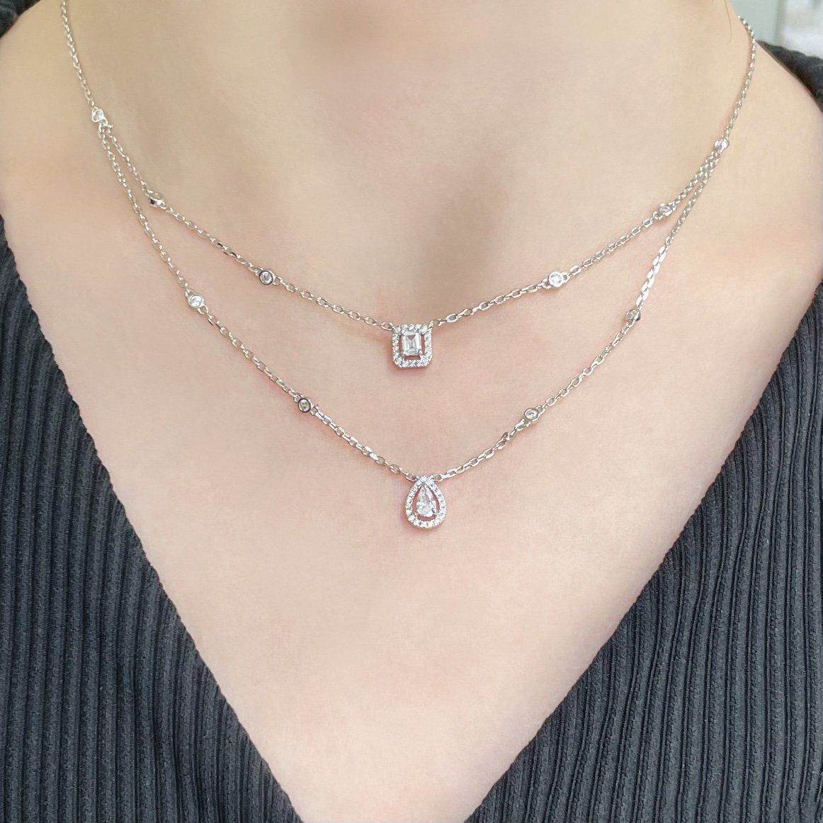 [Glow Muse]MY TWIN 2 ROW DIAMOND NECKLACE