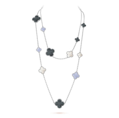 [Glow Muse]CLOVER 16 MOTIF CHALCEDONY MOP SILVER NECKLACE