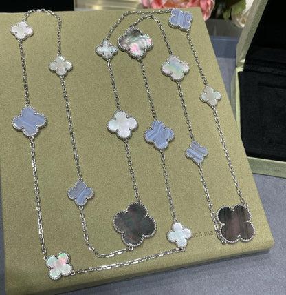 [Glow Muse]CLOVER 16 MOTIF CHALCEDONY MOP SILVER NECKLACE