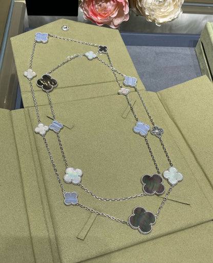 [Glow Muse]CLOVER 16 MOTIF CHALCEDONY MOP SILVER NECKLACE