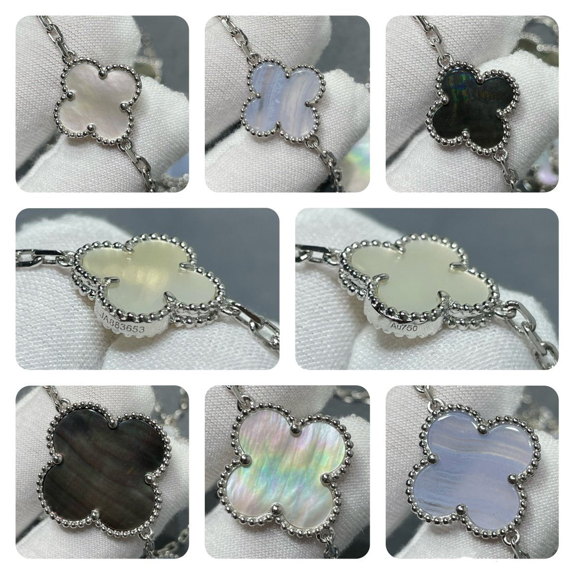[Glow Muse]CLOVER 16 MOTIF CHALCEDONY MOP SILVER NECKLACE