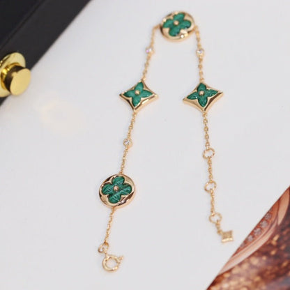 [Glow Muse]STAR AND SUN 4 MOTIF PINK GOLD MALACHITE BRACELET