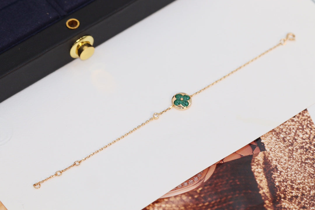 [Glow Muse]STAR AND SUN 4 MOTIF PINK GOLD MALACHITE BRACELET