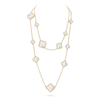 [Glow Muse]CLOVER 16 MOTIF WHITE MOP GOLD NECKLACE