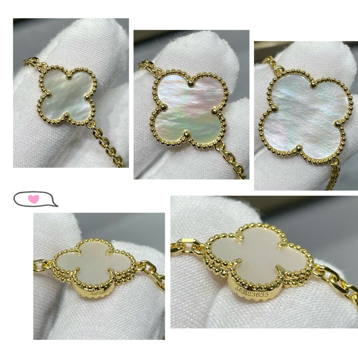 [Glow Muse]CLOVER 16 MOTIF WHITE MOP GOLD NECKLACE