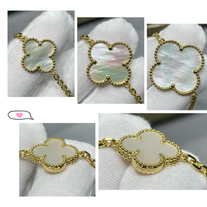 [Glow Muse]CLOVER 16 MOTIF WHITE MOP GOLD NECKLACE