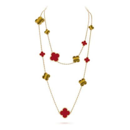 [Glow Muse]CLOVER 16 MOTIF CARNELIAN TIGER EYE ROSE GOLD NECKLACE
