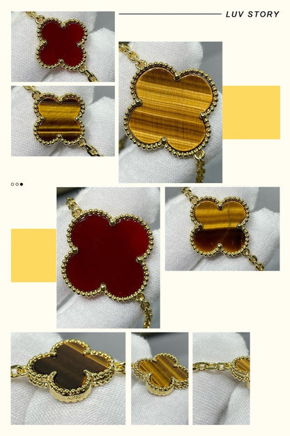 [Glow Muse]CLOVER 16 MOTIF CARNELIAN TIGER EYE ROSE GOLD NECKLACE