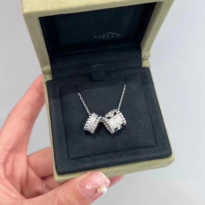 [Glow Muse]PERLEE DOUBLE PENDANT SILVER DIAMOND NECKLACE