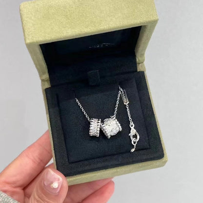 [Glow Muse]PERLEE DOUBLE PENDANT SILVER DIAMOND NECKLACE