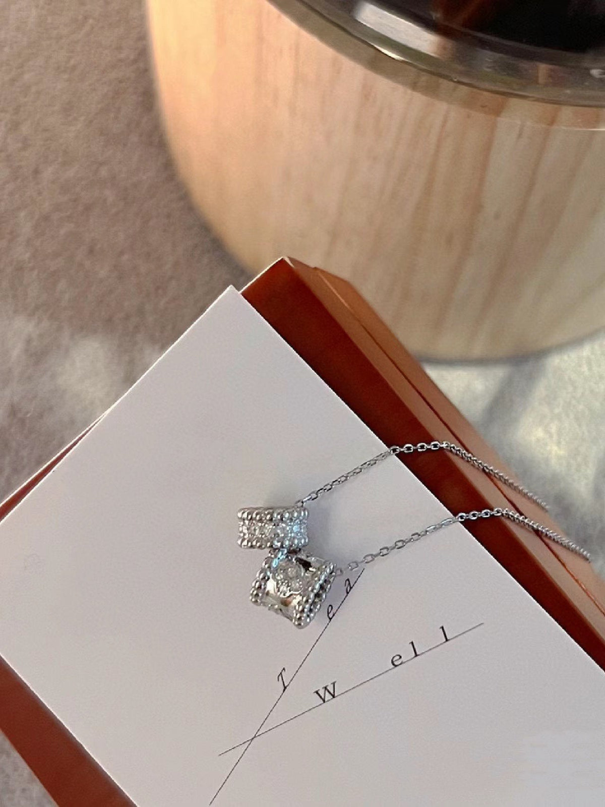 [Glow Muse]PERLEE DOUBLE PENDANT SILVER DIAMOND NECKLACE