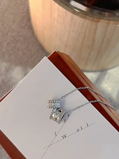 [Glow Muse]PERLEE DOUBLE PENDANT SILVER DIAMOND NECKLACE