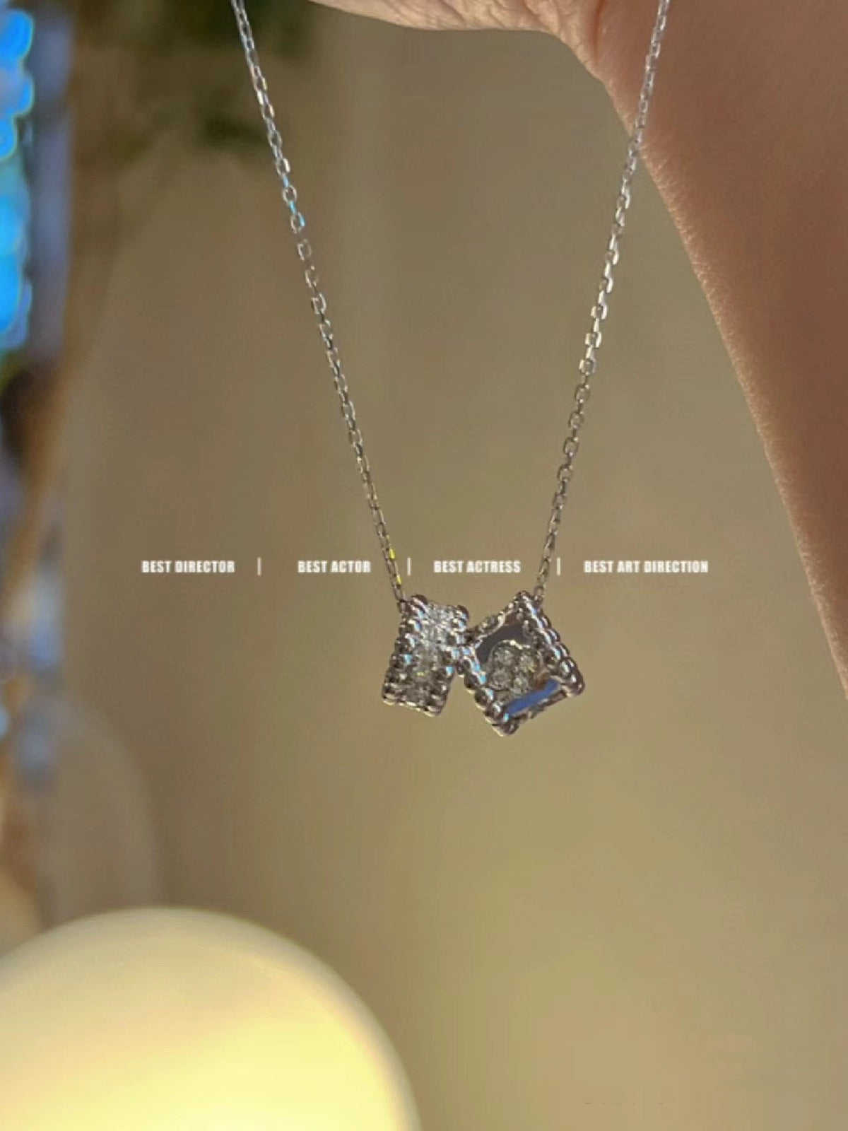 [Glow Muse]PERLEE DOUBLE PENDANT SILVER DIAMOND NECKLACE