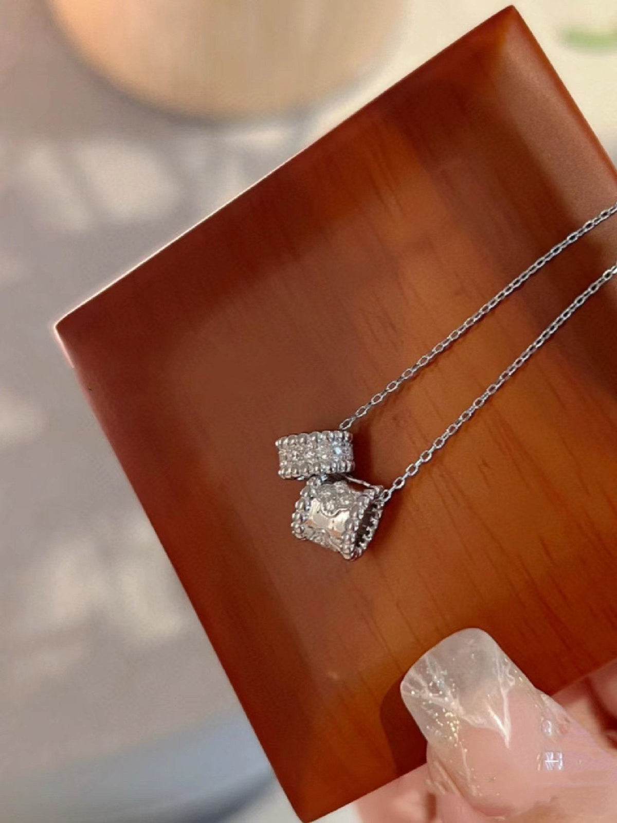 [Glow Muse]PERLEE DOUBLE PENDANT SILVER DIAMOND NECKLACE