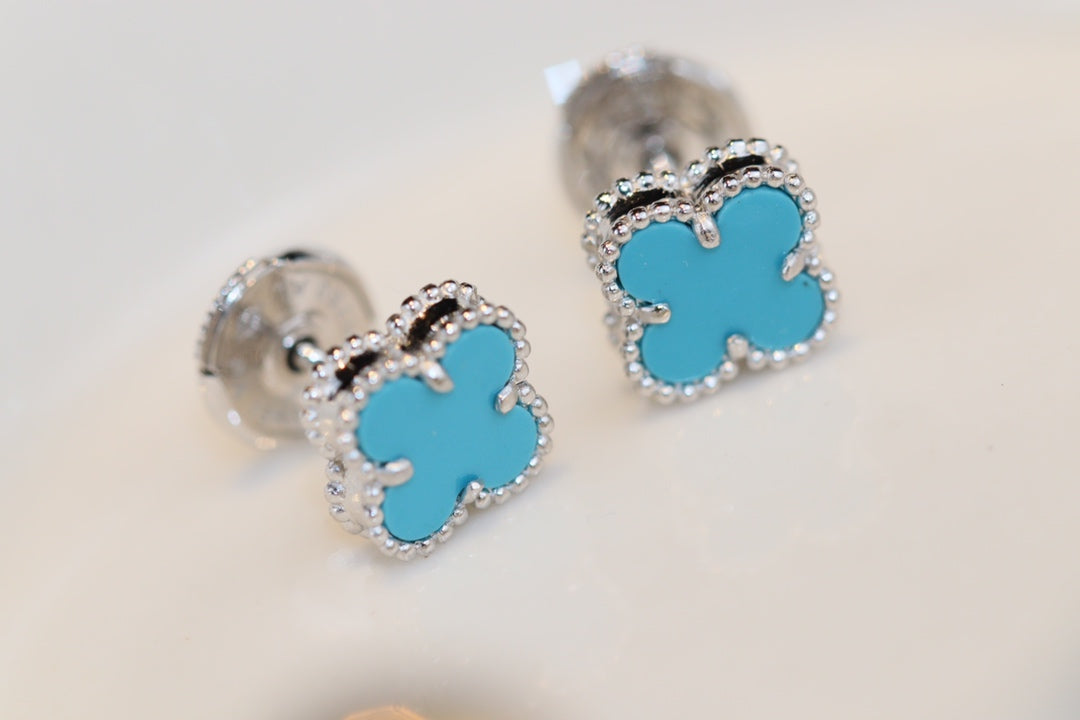 [Glow Muse]CLOVER MINI TURQUOISE SILVER STUD EARRINGS