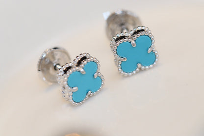 [Glow Muse]CLOVER MINI TURQUOISE SILVER STUD EARRINGS