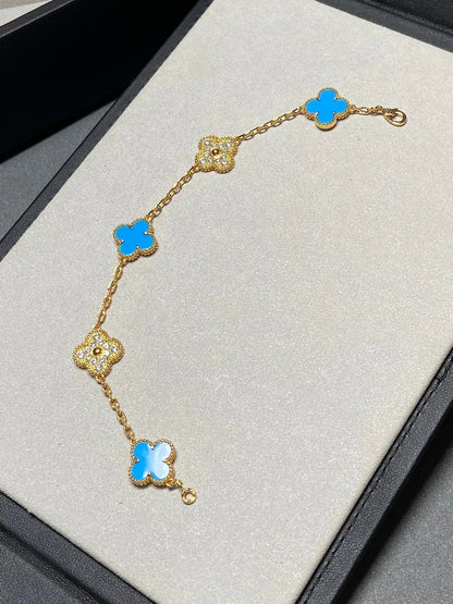 [⭐Glow Muse] CLOVER 5 MOTIF BLUE AGATE BRACELET COLLECTION