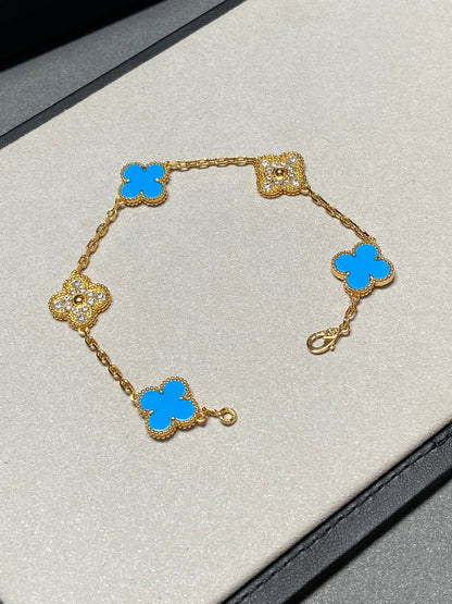 [⭐Glow Muse] CLOVER 5 MOTIF BLUE AGATE BRACELET COLLECTION
