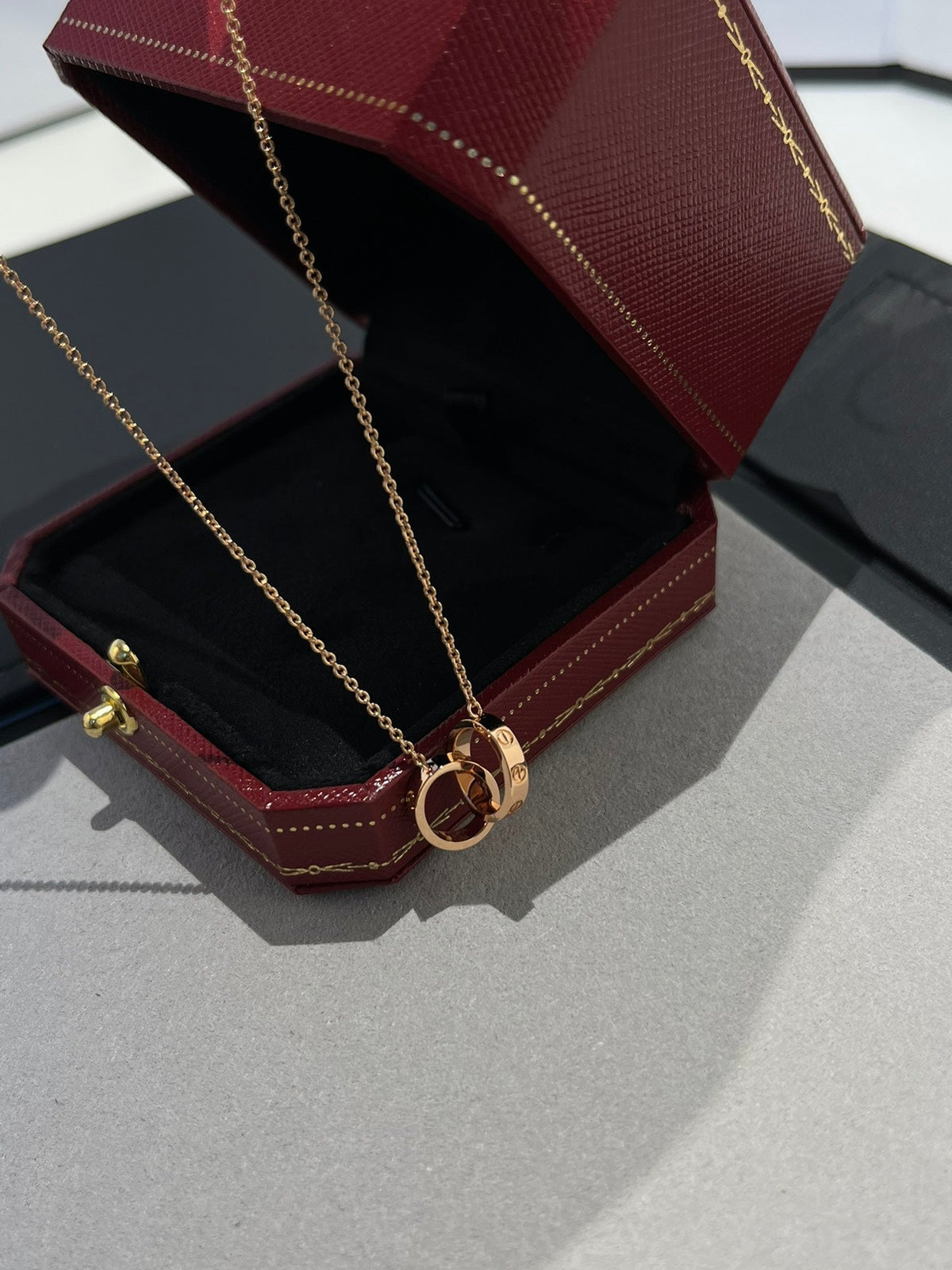 [Glow Muse]LOVE NECKLACE DOUBLE RING PINK GOLD