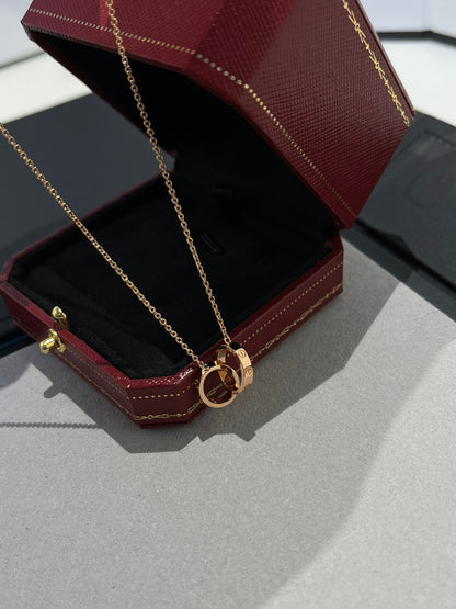[Glow Muse]LOVE NECKLACE DOUBLE RING PINK GOLD