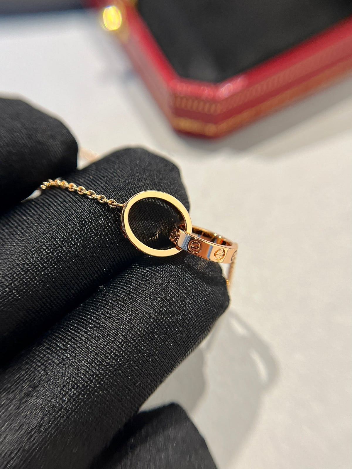 [Glow Muse]LOVE NECKLACE DOUBLE RING PINK GOLD