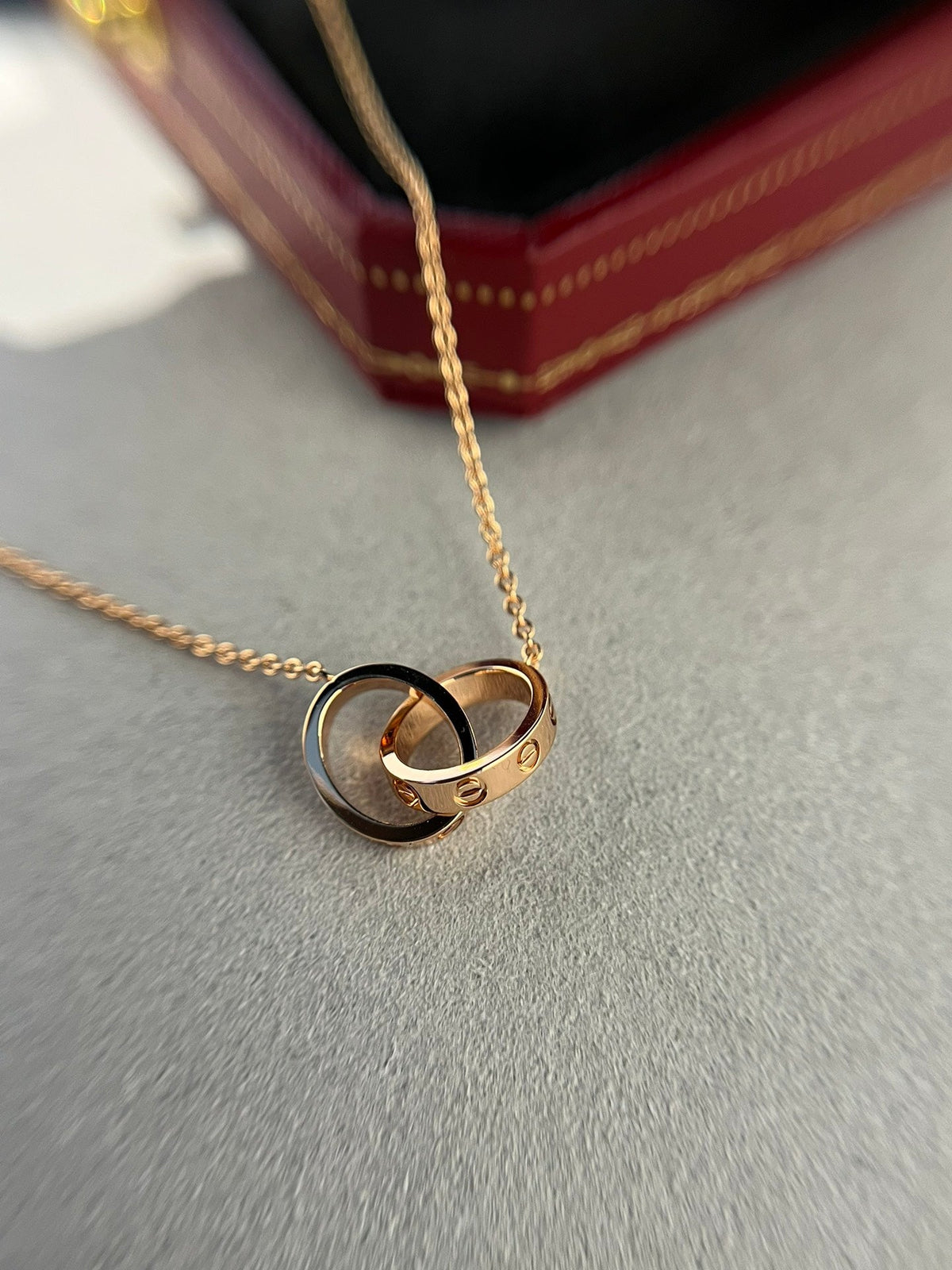 [Glow Muse]LOVE NECKLACE DOUBLE RING PINK GOLD