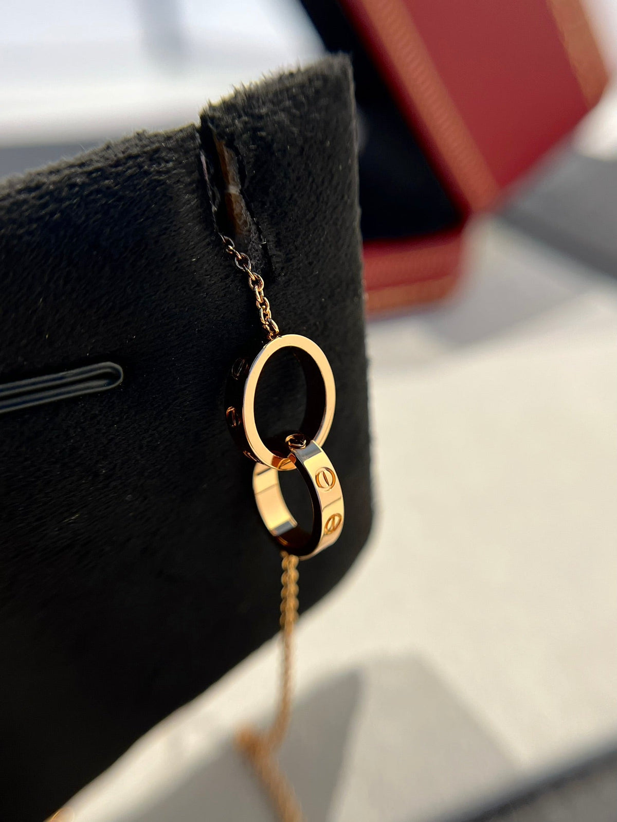 [Glow Muse]LOVE NECKLACE DOUBLE RING PINK GOLD