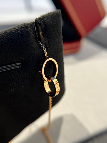 [Glow Muse]LOVE NECKLACE DOUBLE RING PINK GOLD