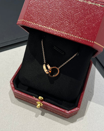 [Glow Muse]LOVE NECKLACE DOUBLE RING PINK GOLD