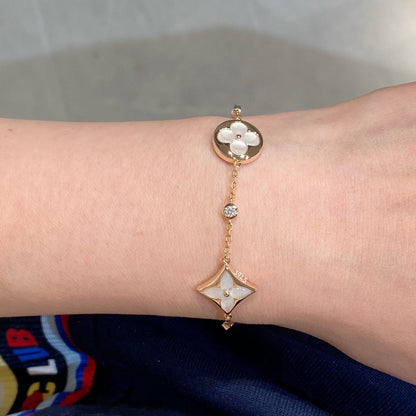 [Glow Muse]STAR AND SUN 4 MOTIF WHITE MOP PINK GOLD BRACELET