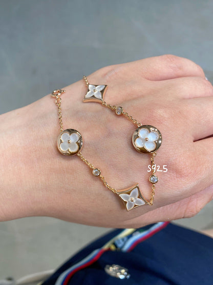 [Glow Muse]STAR AND SUN 4 MOTIF WHITE MOP PINK GOLD BRACELET