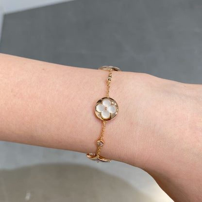 [Glow Muse]STAR AND SUN 4 MOTIF WHITE MOP PINK GOLD BRACELET