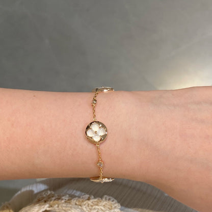 [Glow Muse]STAR AND SUN 4 MOTIF WHITE MOP PINK GOLD BRACELET